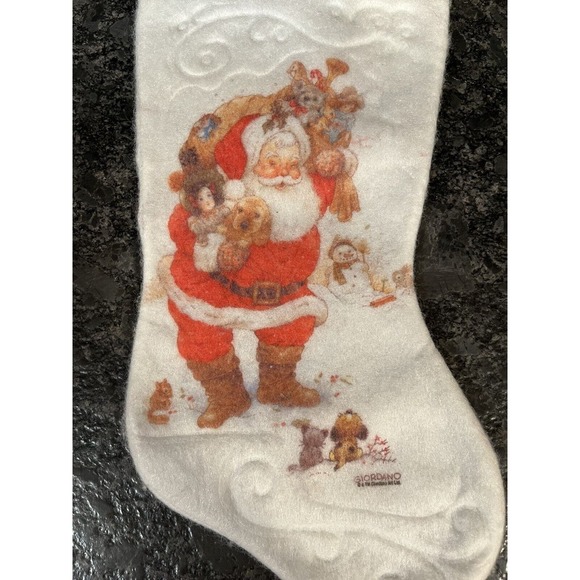 Vintage Giordano Felt Christmas Stocking Santa & Friends Giordano Arts Ltd - Picture 3 of 4
